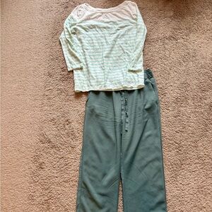 LOFT Seafoam Striped Top Long Sleeve Boatneck Top Organic Cotton Cream Medium